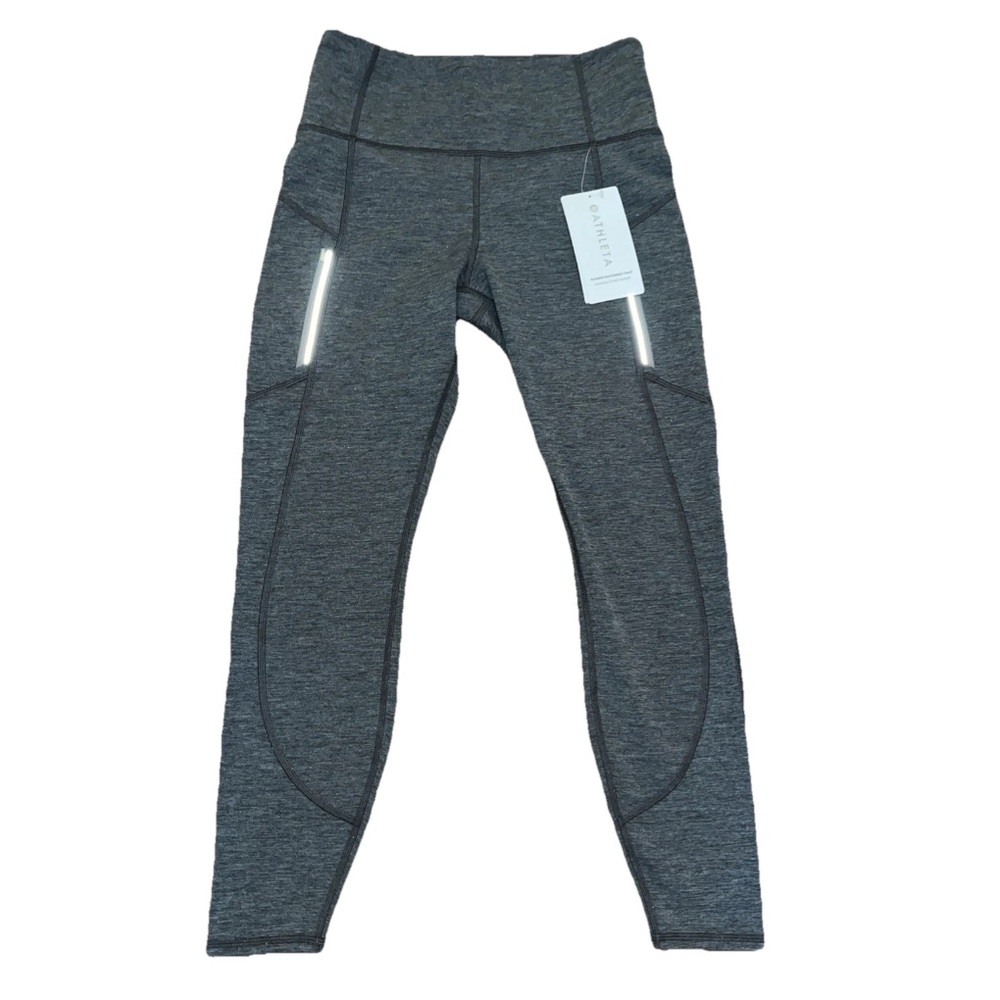 Athleta Rainier Heather Tight Grey Heather Legging Zip Up Pockets Reflective NWT - Picture 6 of 16